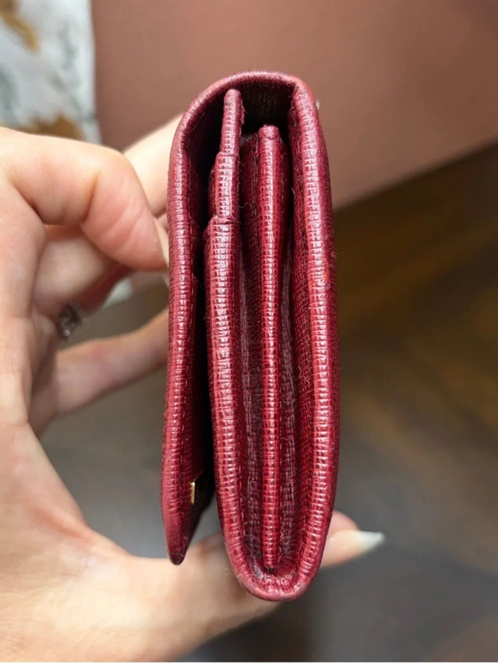 Fendi Burgundy Textured Leather Continental Wallet with Gold Plate with COA